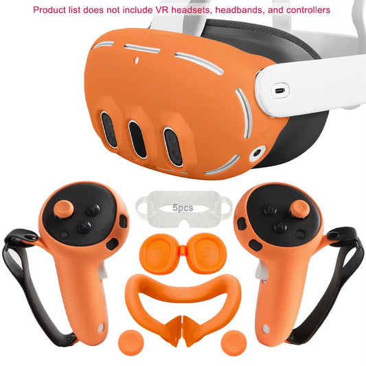 Silicone Cover Set for Oculus/Meta Quest 3 Accessories VR Headset Controller Grip Protective Cover Lens Cap Face Case Eye Mask