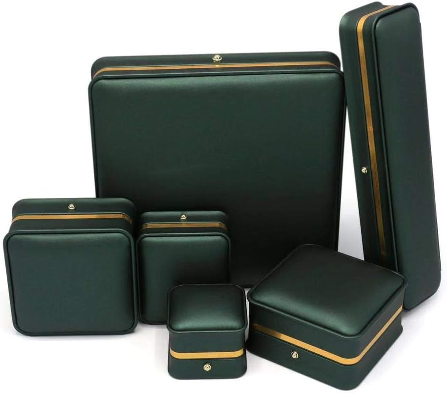 Blackish Green Premium Leather Box Wedding Jewelry Set Display Case Storage Holder (For Pearl Necklace)