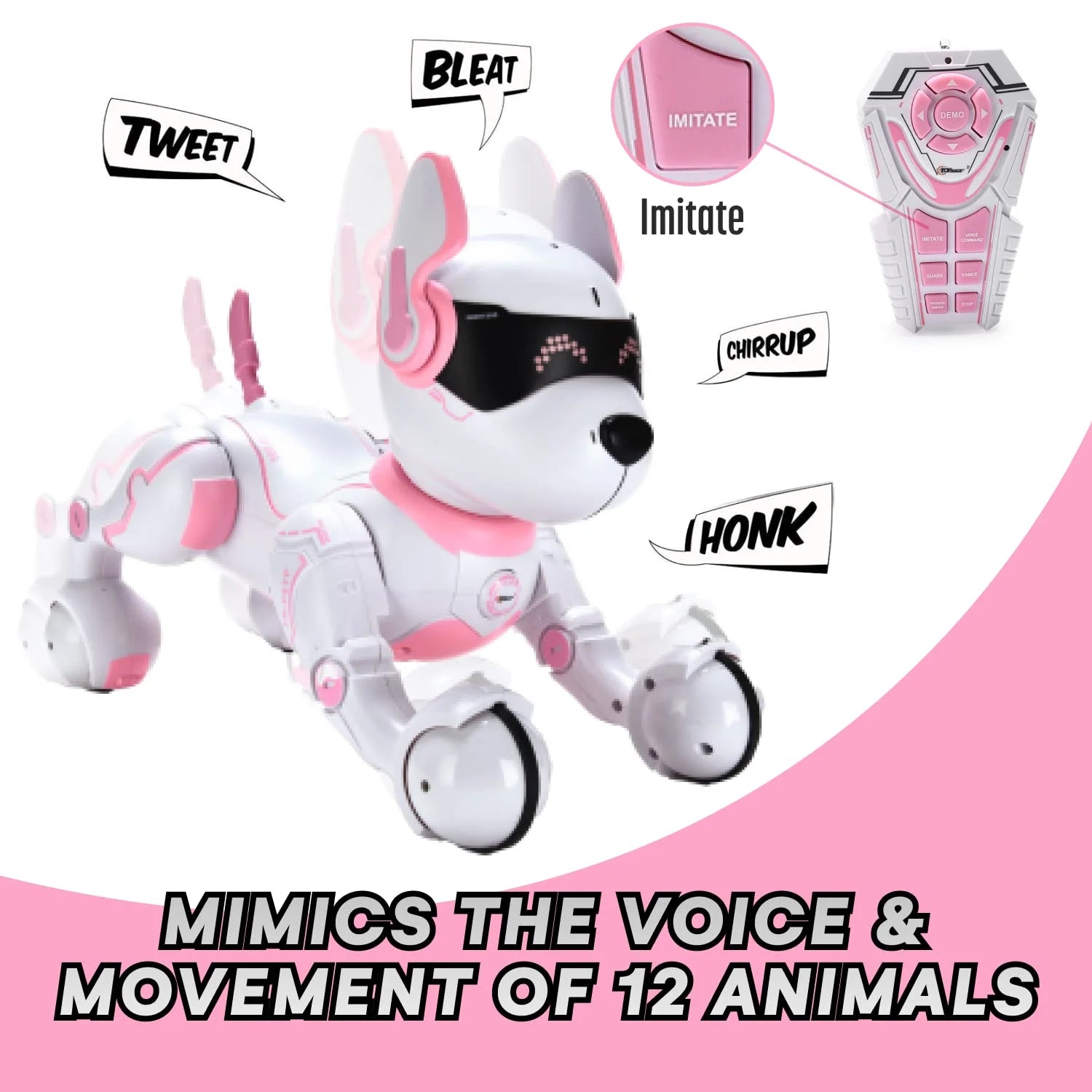Remote Control Robot Dog Toy Touch Edition - Pink, Voice Control, Kids 3-10Y