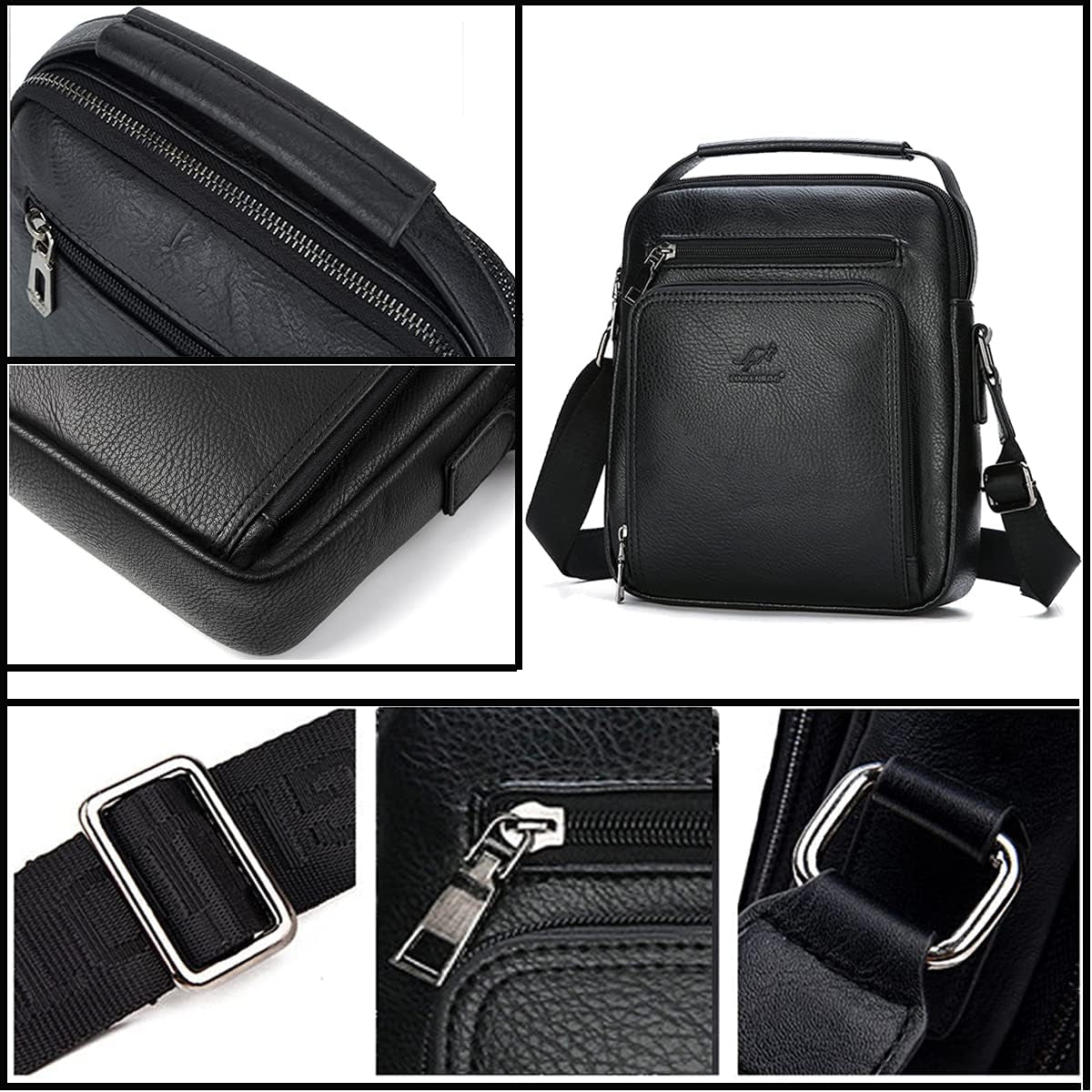 Leather Messenger Bag for Men, Man Purse Crossbody Bag PU Leather Men Zipper Bag, Satchel Shoulder Bag