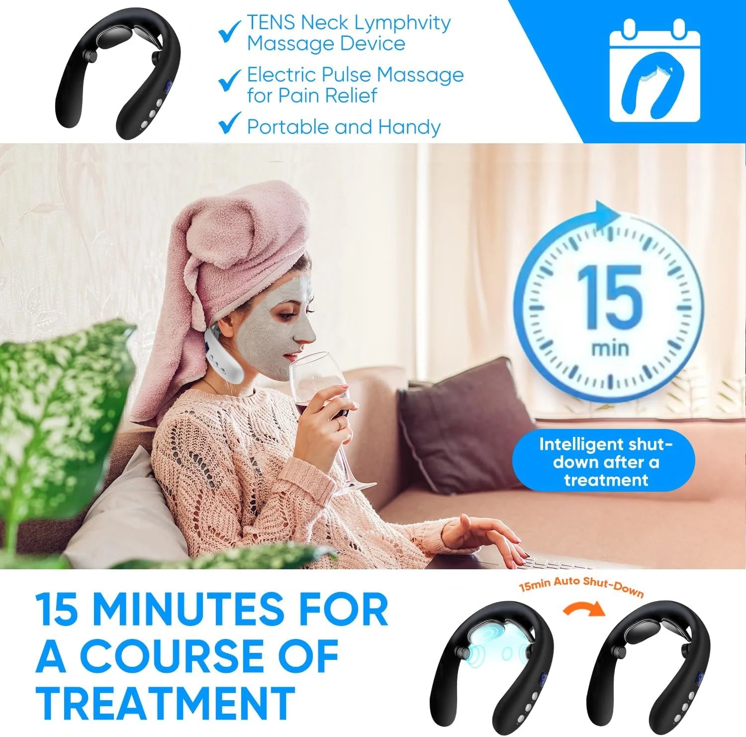 Neck Massager, Electric Pulse Neck Massager for Pain Relief Deep Tissue, Portable Intelligent Neck Massager with Heat for Women Men Gifts