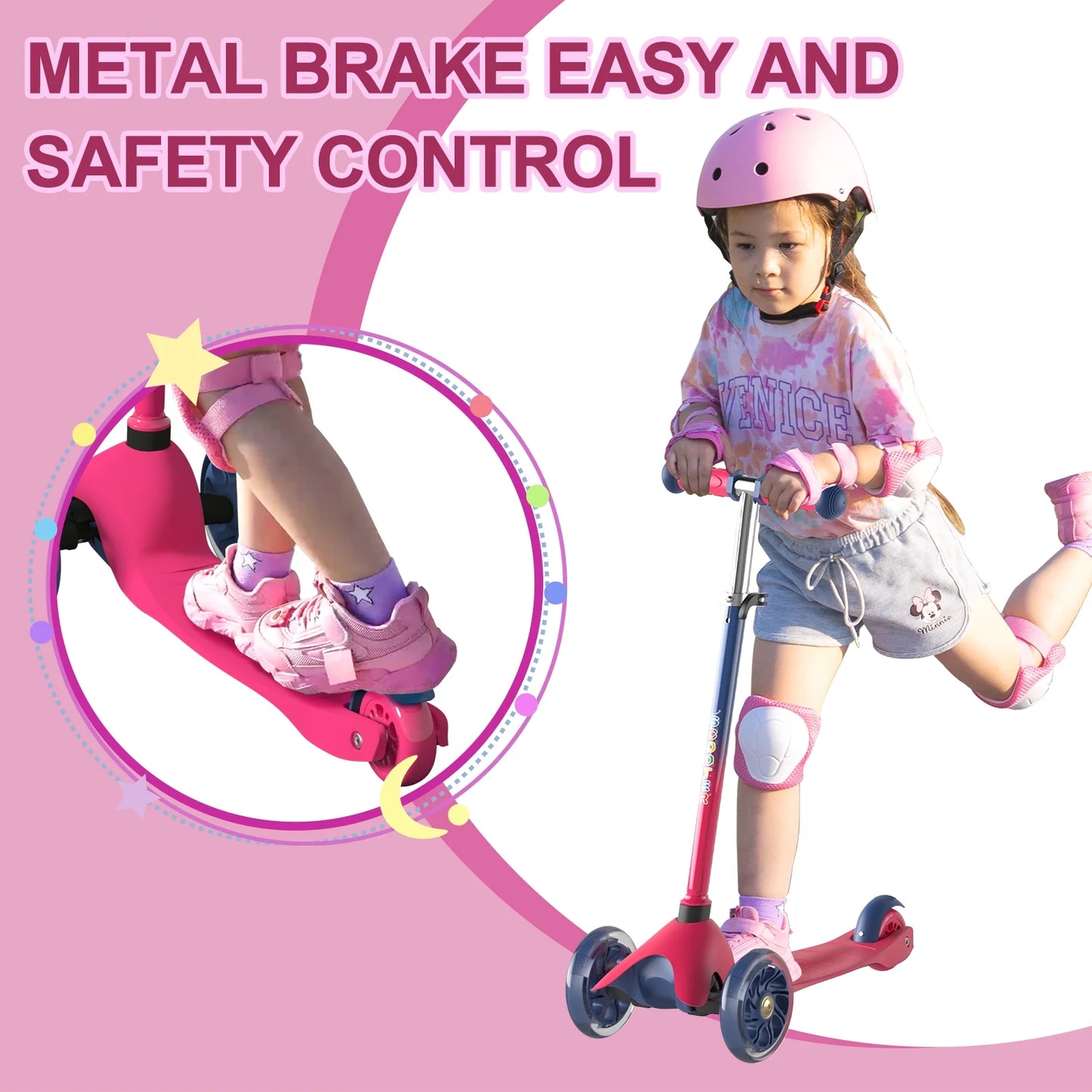 Kids Scooter Kick Scooter 3 Wheel Adjustable Height Light up LED Wheels for Kids Boys Girls Ages 2-5