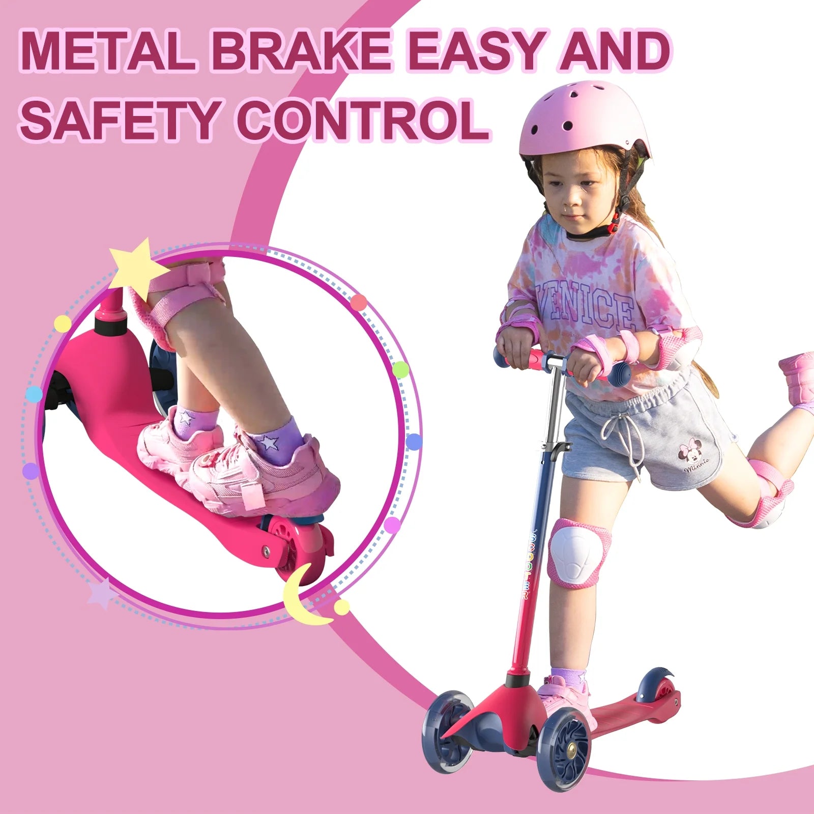 Kids Scooter Kick Scooter 3 Wheel Adjustable Height Light up LED Wheels for Kids Boys Girls Ages 2-5