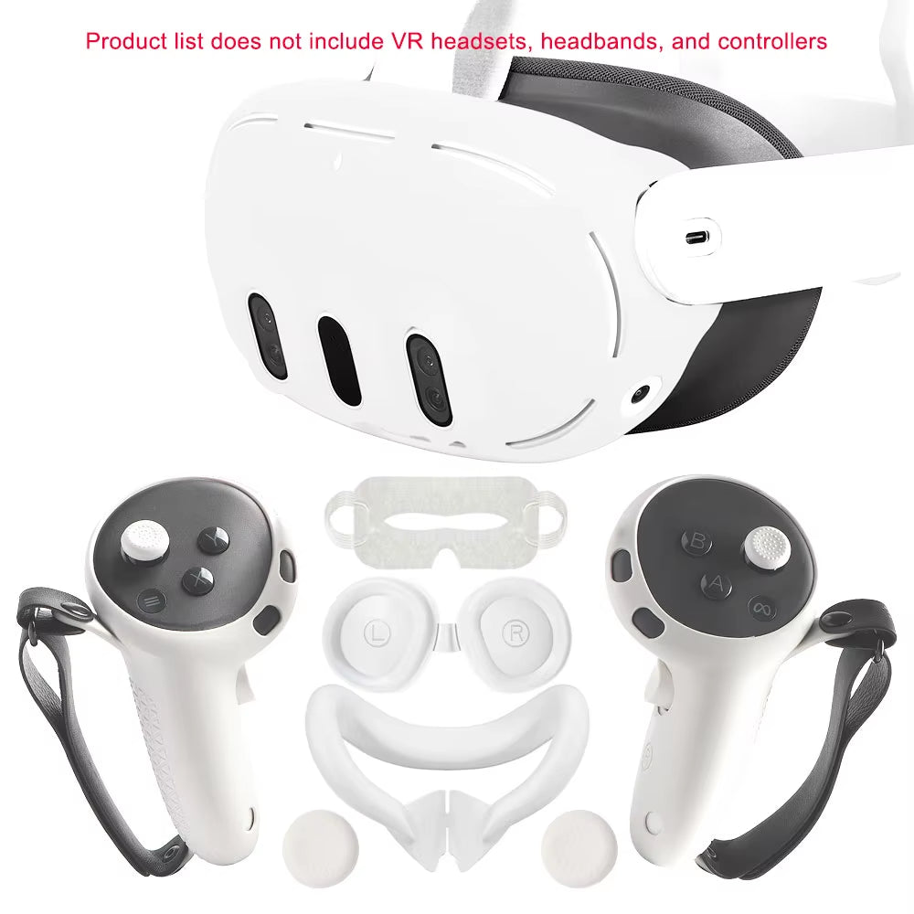 Silicone Cover Set for Oculus/Meta Quest 3 Accessories VR Headset Controller Grip Protective Cover Lens Cap Face Case Eye Mask