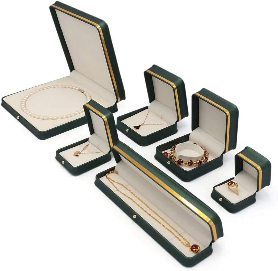 Blackish Green Premium Leather Box Wedding Jewelry Set Display Case Storage Holder (For Pearl Necklace)