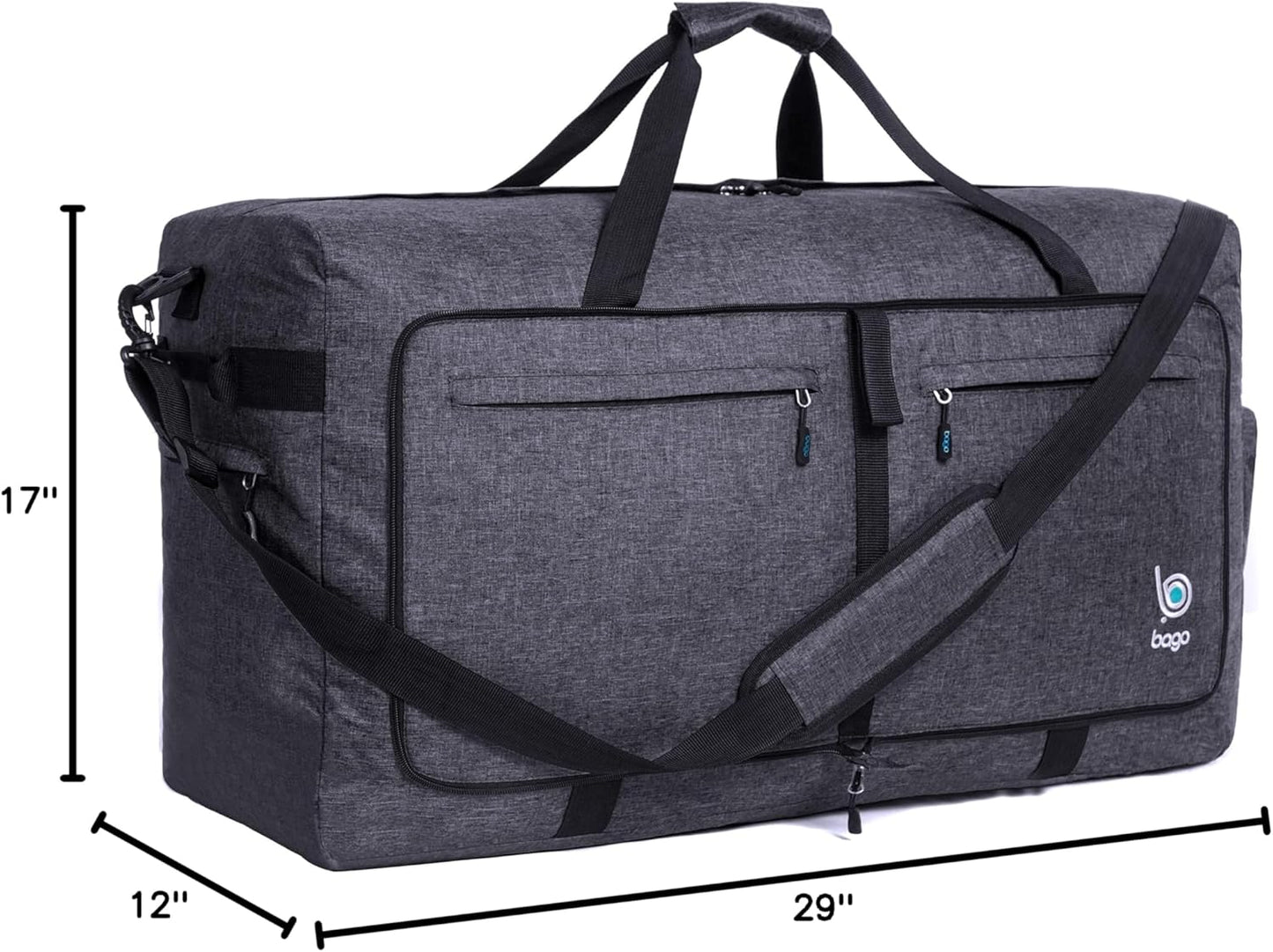 Large Foldable Duffel Bags for Traveling Women & Men - 100L Packable Duffle Bag for Travel with Shoe Compartment - Water Repellant, Heavy Duty, Lightweight Folding & Collapsible (Snowblack)